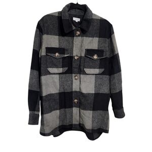 Westbound Shaket Top L Gray Blk Buffalo Check Button Up Pockets